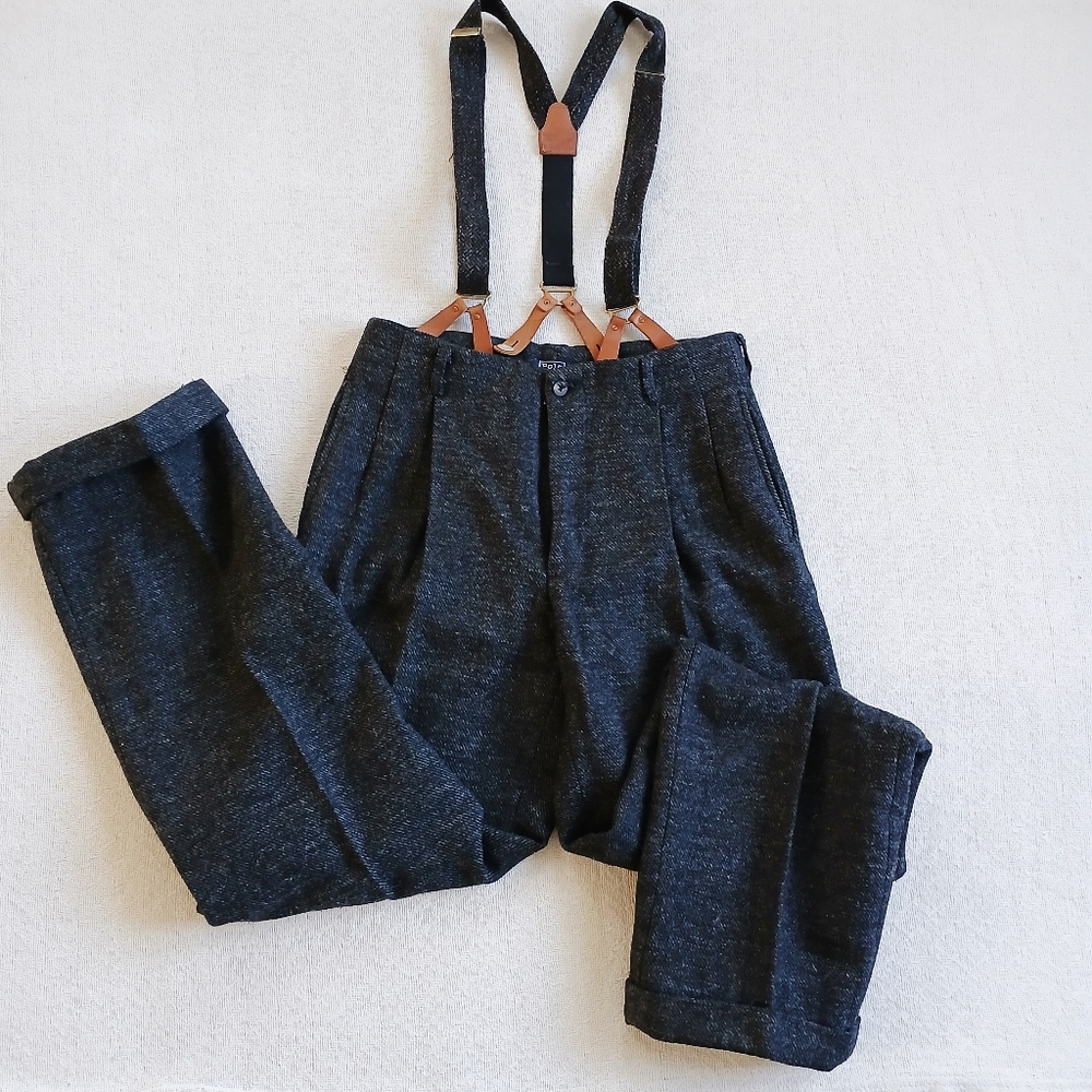 polo ♡ ralph lauren wool tweed trousers suspenders vintage 32 old money hunter